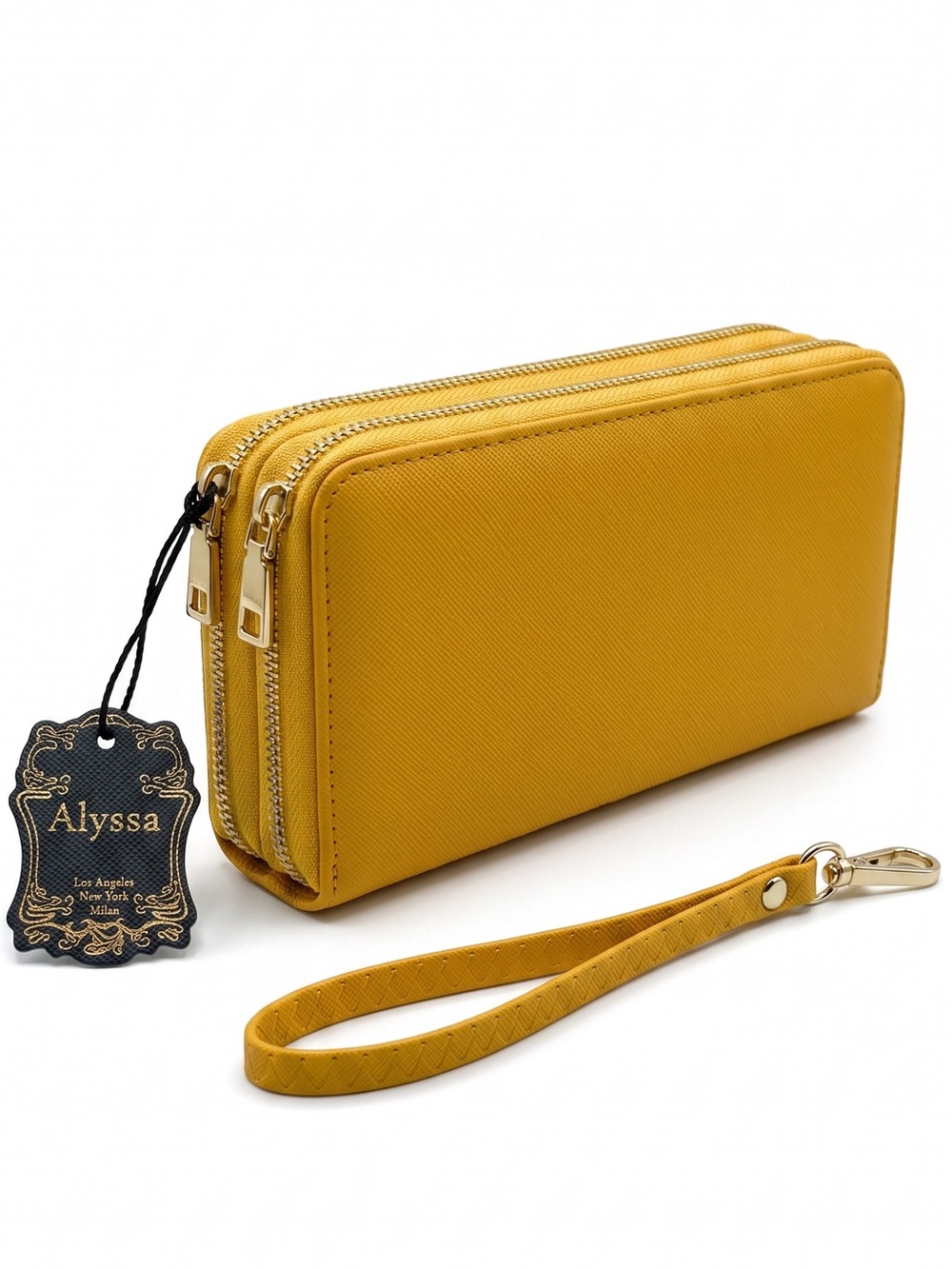 NWT Yellow Double Zip-Around Wallet